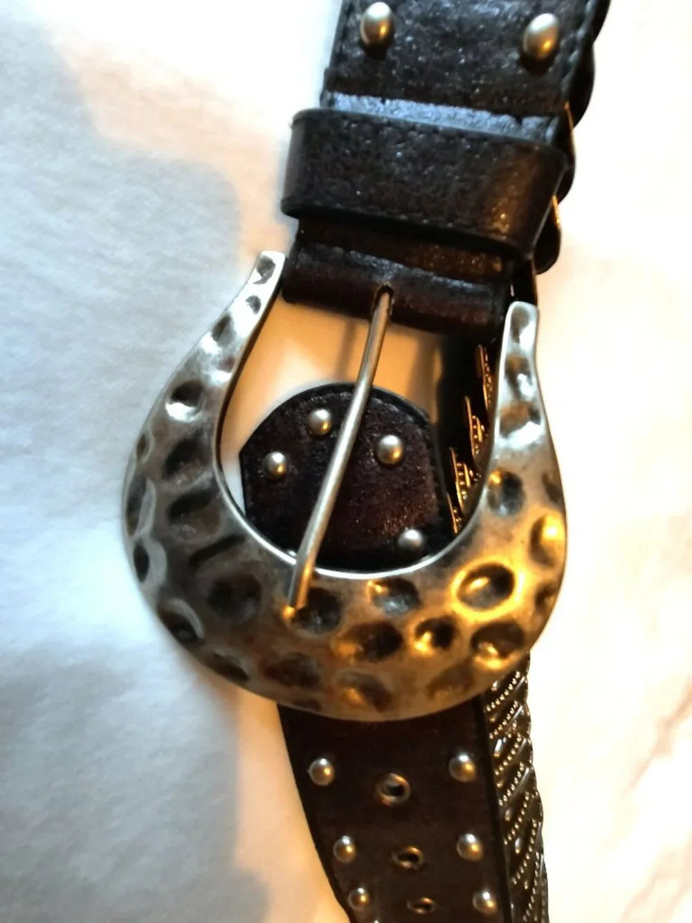 Statement Black Belt with Embossed Silver Detail, large hammered style buckle - Picture 3 of 9